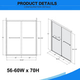 56-60"x70" Aluminum Frame Double Sliding Shower Door,Bypass Bathroom Sliding Door with Premium 5/16" W2011P197883