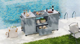 K&K 66.5" Outdoor Kitchen Island for Big Green Egg Grills, Solid Wood Outdoor Grill Cart for N707P250629G