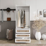 Wardrobe with 3 Drawers High Wardrobe Armoire With Rattan For Living Room, Bedroom Organizer W688P266052