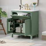 30-inch Bathroom Vanity with Ceramic Sink, Modern Green Single Bathroom Cabinet with 2 Doors and a WF324045AAF