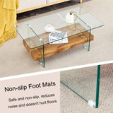 43.3 Inch Modern Two-Tier Coffee Table - An Elegant Combination of Clear Glass and Light Wood W2920P226066