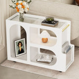 ON-TREND Mobile End Table with Lockable Wheels, Narrow Coffee Table with 5mm Thick Fluted Tempered N721P179241K