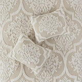 3 piece Tufted Cotton Chenille Damask Comforter Set Taupe King/Cal King B03597174