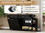 Black Mobile Kitchen Island Cart with Drop-Leaf Design, Lockable Universal Wheels & Trash Storage 95919953