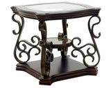 End table, Glass table top, MDF W/marble paper middle shelf, powder coat finish metal legs. W48720761