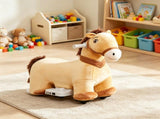 Brown 6V Electric Ride On Pony Battery Powered Toddler Toy with Music, Forward Movement & Silent PU 96194738