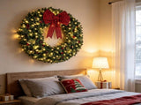 48" Holiday Wreath with Bow, Berries, Pinecones & 8 Modes 36989048
