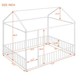 Full Size Metal Bed House Bed Frame with Fence, for Kids, Teens, Girls, Boys,White MF304787AAK