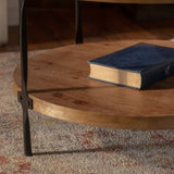 Round two-ply Coffee Table Handcrafted Relief Sturdy Pedestal Wooden Olive-Shaped Tea Table for W3081P255114