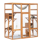 ZNTS Outdoor Cat Enclosure, Large Wood Cat Cage with Sunlight Top Panel, Perches, Sleeping Boxes, Pet W2181P152977