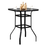 ZNTS Wrought Iron Glass High Bar Table Patio Bar Table Black 70228562