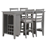 5-Piece Multi-Functional Rubber Wood Counter Height Dining Set with Padded Chairs and Integrated 9 29525346
