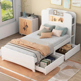 ZNTS Twin Size Storage Platform Bed Frame with with Two Drawers and Light Strip Design in Headboard,White WF313513AAK