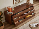 6 Drawers Dresser,55" Wide Modern Chest of Drawers Curved wave Design, Dresser TV Stand, Wood Drawer W1820P324616