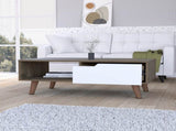 Dark Brown and White 1-Drawer 1-Shelf Rectangle Coffee Table B06280717