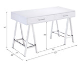 ZNTS White High Gloss and Chrome Writing Desk with USB Port B062P209205