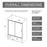 60.in W x 62.in H Single Sliding Shower for Bathtub, 1/5 inch Thick Clear Tempered Glass Shower W3048P353712