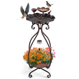 Copper Solar Bird Bath Feeder Combo with Flower Planter Pedestal and Solar Lights 92400841