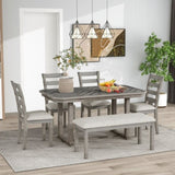 ZNTS 6-Piece Rubber Wood Dining Table Set with Beautiful Wood Grain Pattern Tabletop Solid Wood Veneer 14992936