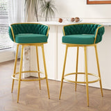 Swivel Counter Height Bar Stools Set of 2, 31.5" Bar Height Stools with Hand-Woven Backrest & Gold N762P216979F