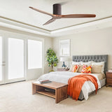 52 inch Flush Mount Fan with Remote Control, 3 Reversible Wood Blades Noiseless DC Motor W934P189483