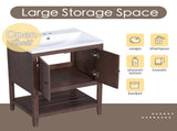 24" Brown Modern Sleek Bathroom Vanity Elegant Ceramic Sink with Solid Wood Frame Open Style N725P246473D