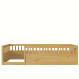 ZNTS Twin Floor Bed Frame with Fence, Wood Kids Floor Beds Frame for Bedroom Playroom,Natural W2593P164749