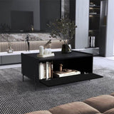 ZNTS Coffee Table 15.6" H, 1 shelf, 4 legs, Black B097P250877