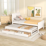 ZNTS Twin Size Platform Bed with Trundle and Drawers, White WF298815AAK