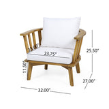 Outdoor Acacia Wood Patio Club Chair, Wooden Patio Furniture,Waterproof Thick Cushion Deep Seating 64851.00WHI
