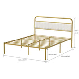 Metal Steel Platform Bed Frame with Upholstered Headboard cushion - Gold W2992P233415