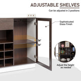 Double Glass Door with Single Drawer and 12-Bottle Wine Rack Sideboard in Black Frame White-Brown 64021820