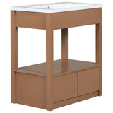 ZNTS 30" Bathroom Vanity with Sink Top, Bathroom Cabinet with Open Storage Shelf and Two Drawers, Brown 51882165