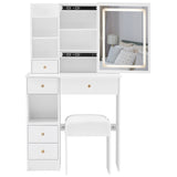 Small Size Left Drawer Desktop Vanity Table Cushioned Stool, Touch Control Sliding LED Mirror, W936P202317