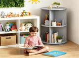 2-Tier Kids Rotating Bookshelf - 360&deg Display for Books/Toys, Bear Baffles Child-Friendly Height, 41361337