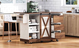K&K 55.5" Farmhouse Kitchen Island with Drop Leaf, Kitchen Storage Island with Barn Door, Power N707P288229W