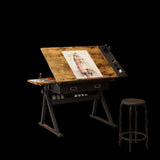 adjustable drawing drafting table desk with 2 drawers for home office and school with stool W347P271504