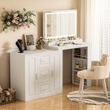 59" Makeup Vanity Desk with Mirror, Vanity Mirror with Lights, Dressing Table with 3 Drawers and 2 N704P263504K