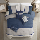 7 Piece Faux Suede Comforter Set Blue King B03596785