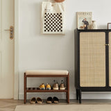(Walnut Color) Solid Wood Shoe Bench, Beech Wood Storage Rack Organizer with High Rebound Sponge W1283P242717