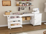 57.5" Foldable Sewing Machine Table with Locking Casters, Multi-Storage Craft Station with Shelves, 62895013