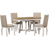 ZNTS 5-Piece Farmhouse Dining Table Set Wood Round Extendable Dining Table and 4 Upholstered Dining 80008681