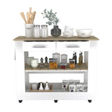 Cala Kitchen Island 46, Six Casters, Two Drawers, Lower Open Shelf -White / Light Oak B20092031