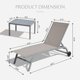 Chaise Lounge Outdoor Set of 3, Lounge Chairs for Outside with Wheels, Outdoor Lounge Chairs with 5 W1859109858