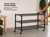 3 Tier Heavy Duty Adjustable Metal Shelf with Wheels, No-Tool Assembly, Suitable for Garages, 53893670