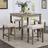 Transitional 5pc Counter Height Dining Set Gray Counter HT. Table and 4x Stools Linen-like Beige B011P230005