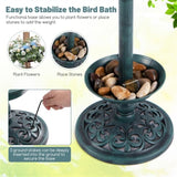 Green Standing Pedestal Birdbath and Feeder Combo with Solar Powered Lamp 50023949