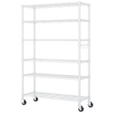 Six-layer, freely removable display stand with one row of side hooks, adjustable feet and wheels, 48481831