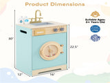 Blue Kids Wooden Toy Washing Machine Playset, Realistic Rotating Wheel & Removable Sink 28716823