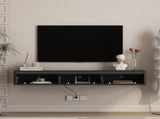 Floating TV Stand,Wall Mounted TV Shelf with Led Lights & Power Outlet,Fluted TV Cabinet for tv W1321P462645
